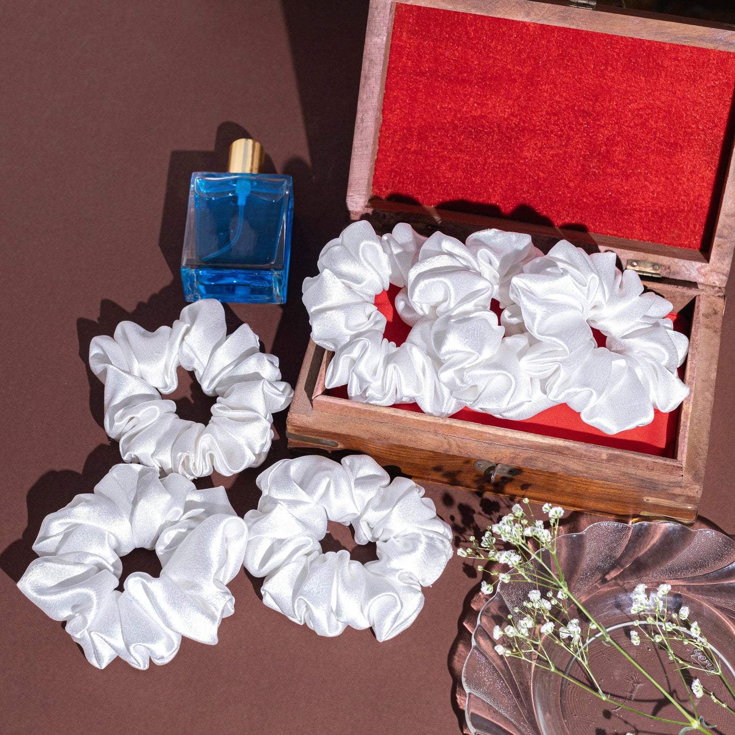 Scrunchies White Silk Satin  Fabric