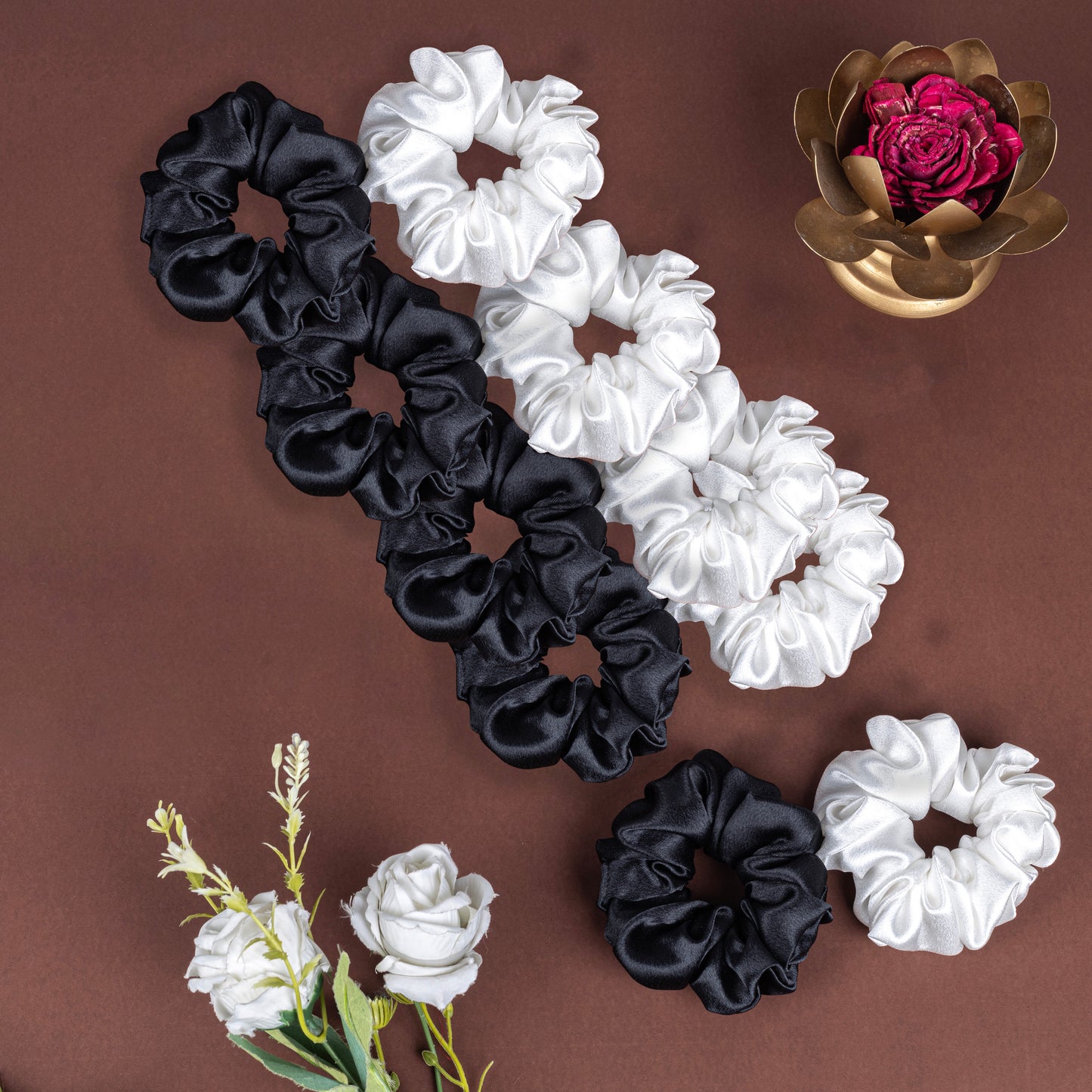 Black Duck Scrunchies Black & White Silk Satin