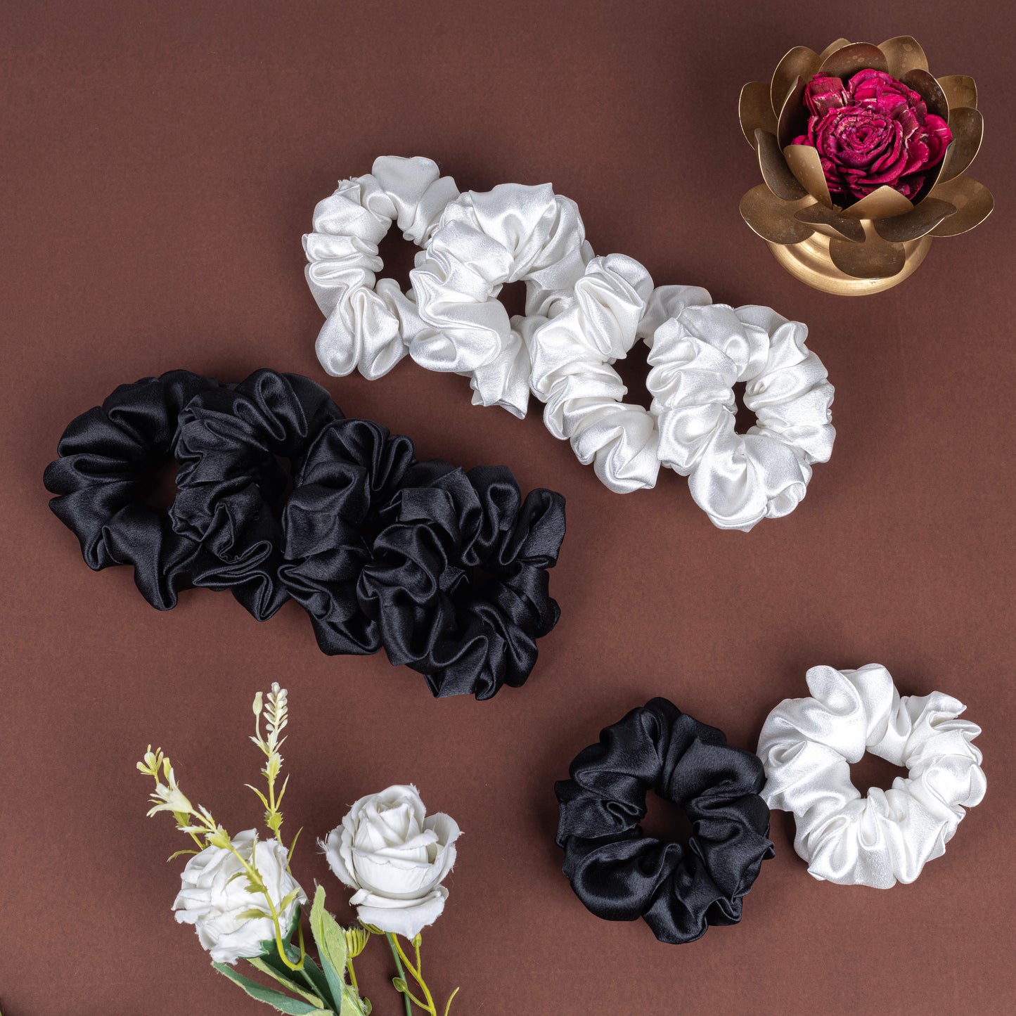 Black Duck Scrunchies Black & White Silk Satin