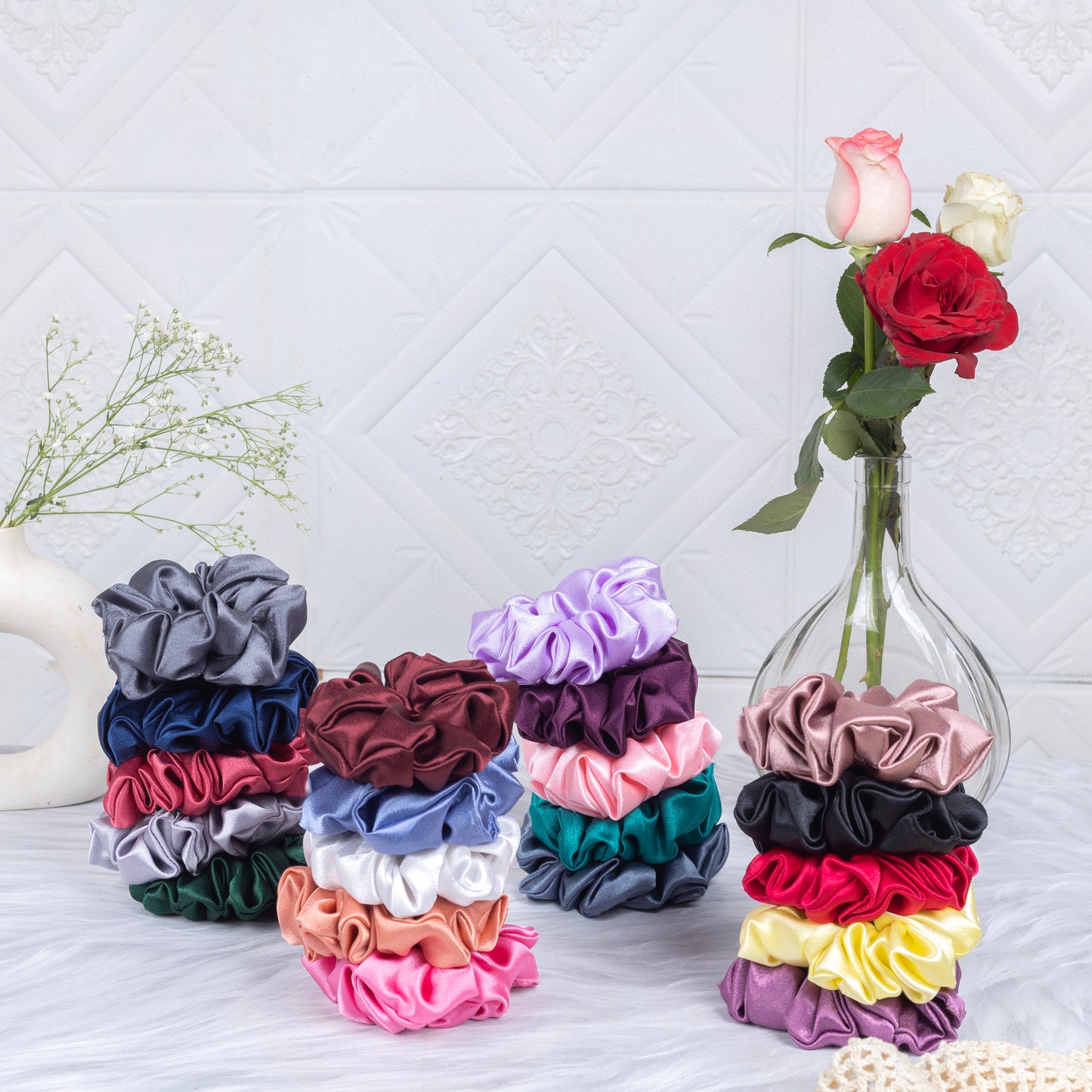 Black Duck Scrunchies Multicolour Silk Satin Fabric
